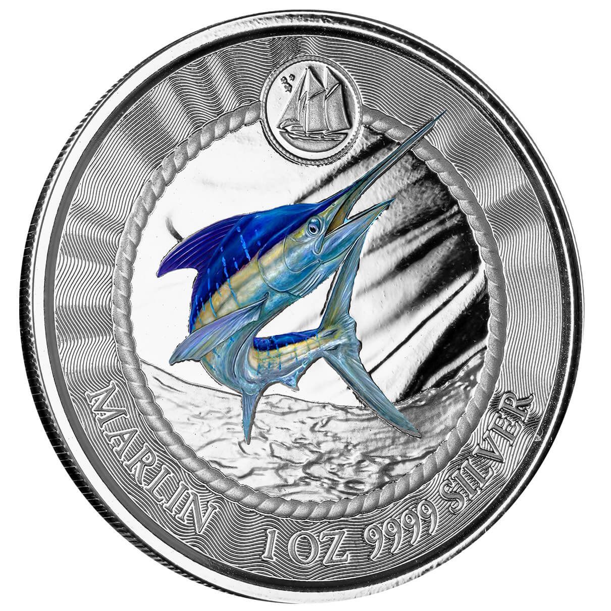 Store Blue Marlin Pendant, Bahamas Island Coin, Hand Cut Coin, 1