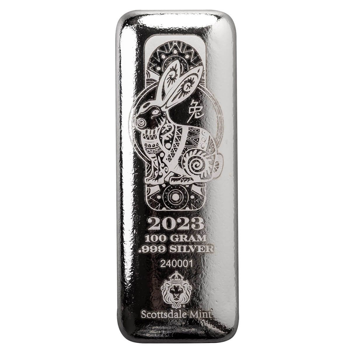 2023 Lunar Year of the Rabbit 100 Gram 999 Silver Cast Bar