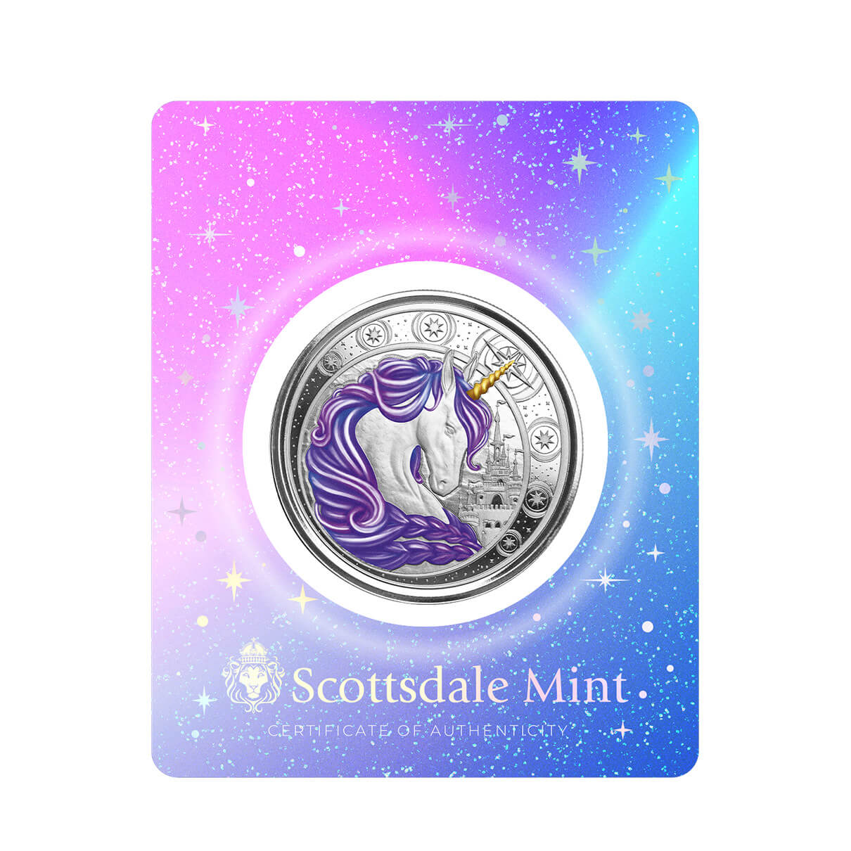 2023 Ghana Unicorn “Aurora” 1 oz Silver Purple Color Coin